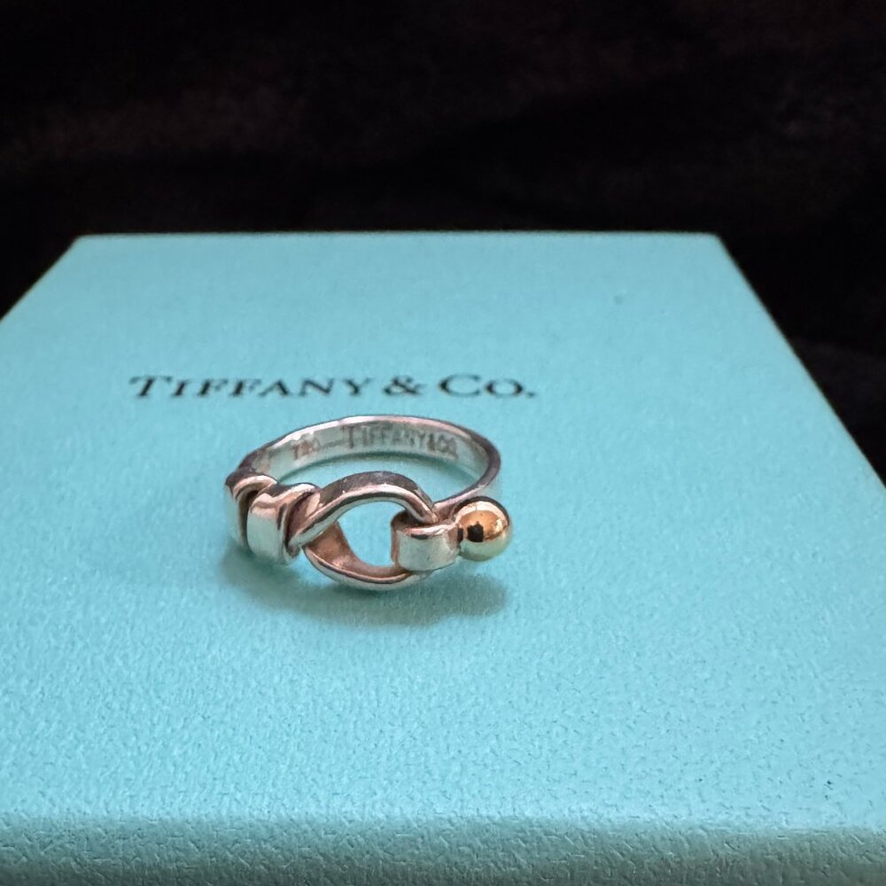 Tiffany & Co. Love Knot Hook and Eye Ring 18K Gold, Sterling